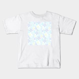 Blue Outline Floral Pattern Kids T-Shirt